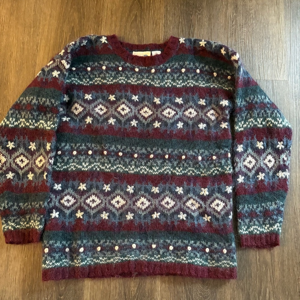 Vintage Paul Harris Mohair Wool Sweater Men’s Small Fair Isle Fuzzy Soft Knit